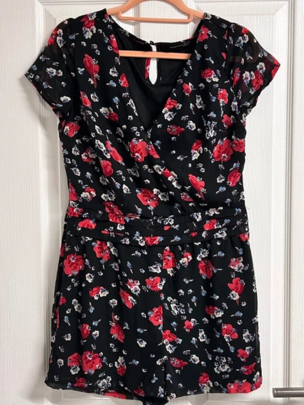 Atmosphere Black Floral Wrap Front Short Sleeve Romper